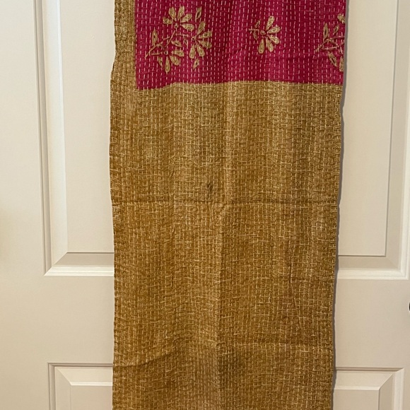 KANTHA SCARF REVERSIBLE TWO SIDED SARI HEAD WRAP DECOR LINEN SARONG - Picture 8 of 10